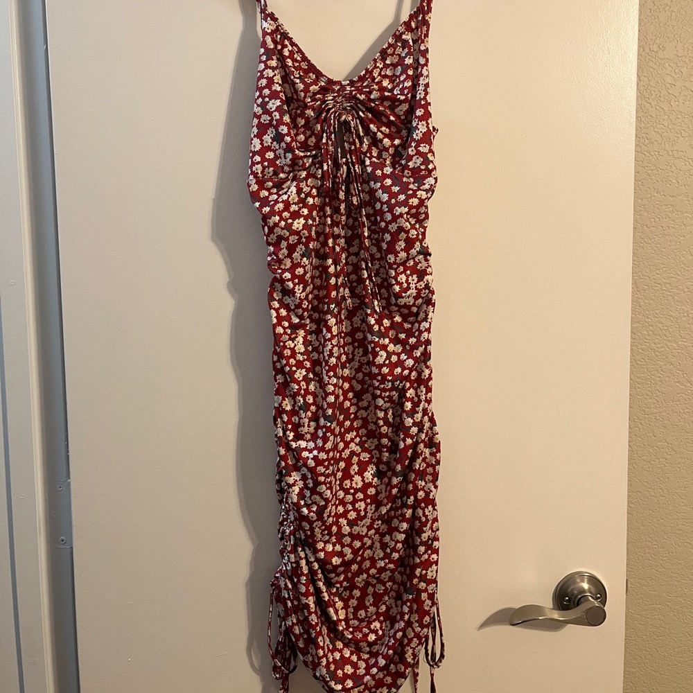 Floral spaghetti strap ruched sundress